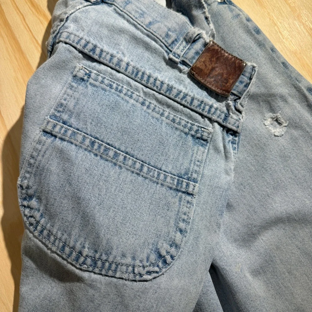 Vintage Lee Men's Loose Wide Leg Light Wash Distressed Frayed Denim Jeans 33